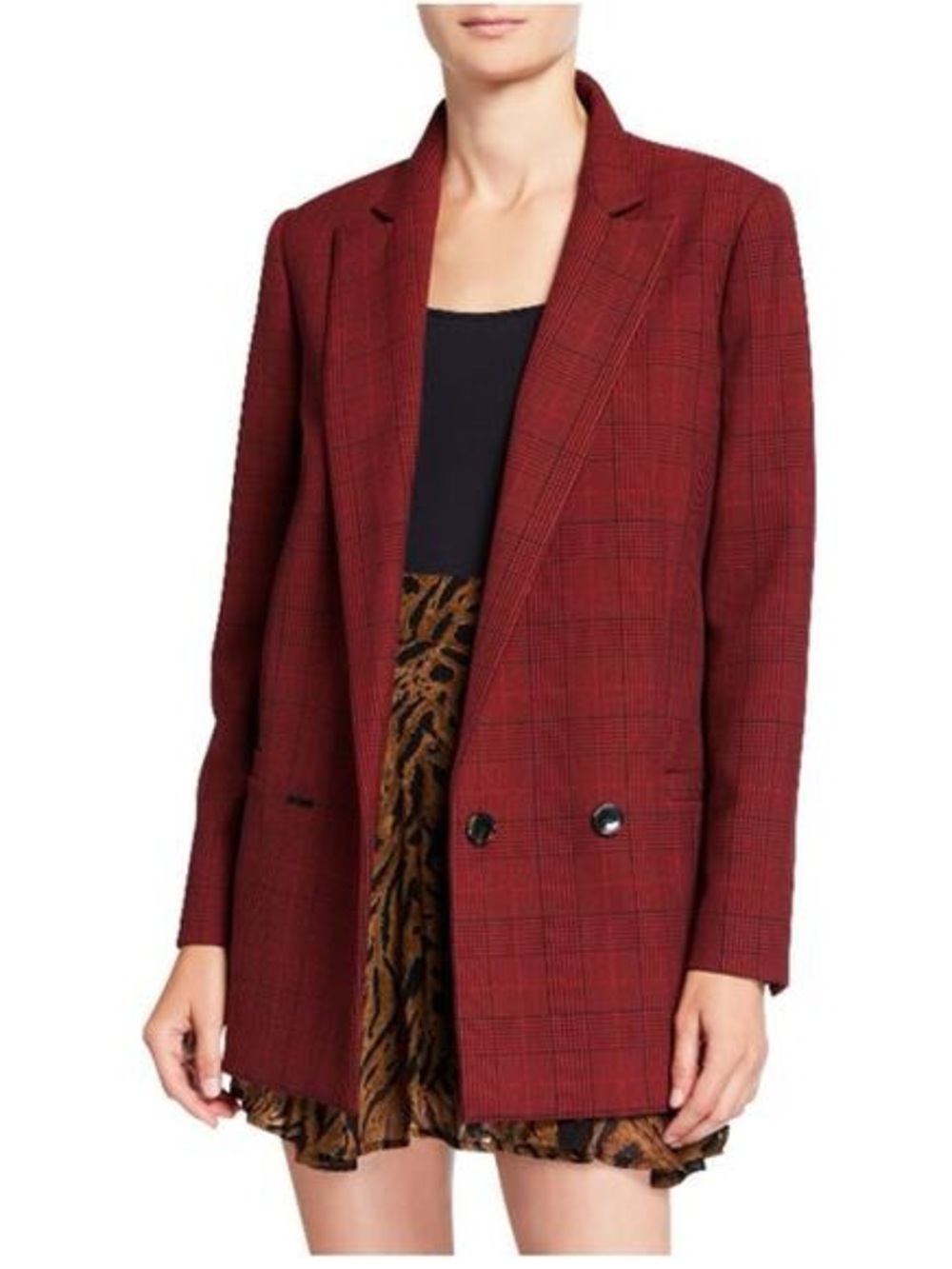 Ganni Red Samba Checked Suiting Blazer Jacket Size 36/ US 4